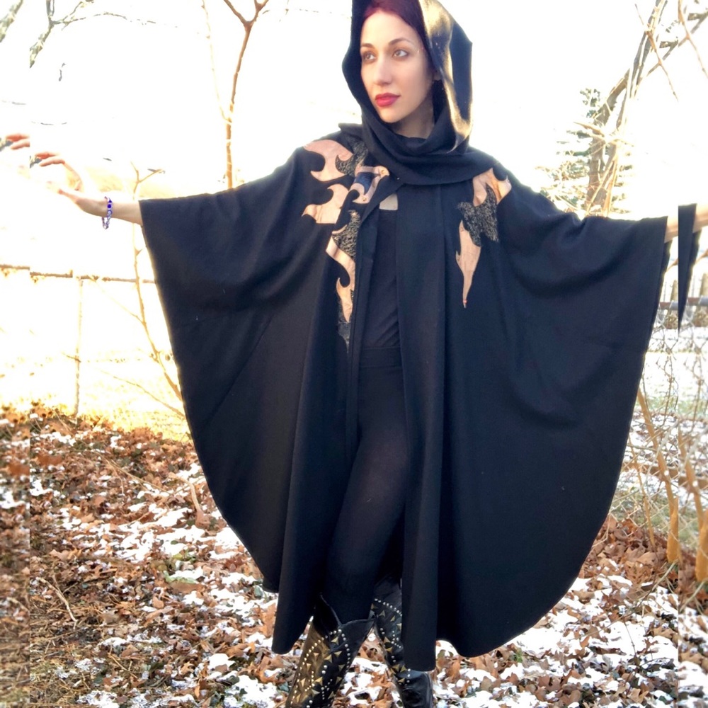 Vintage Cape Poncho 100% Wool Leather
